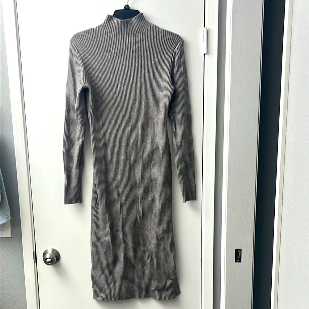 Grey mock neck sweater dress